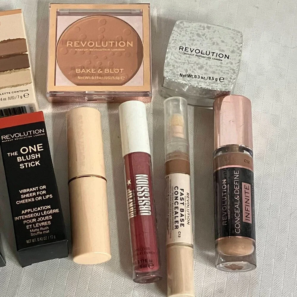 Revolution Makeup Lot Of 10 Concealers Lipsticks Blush Powder Primer & More